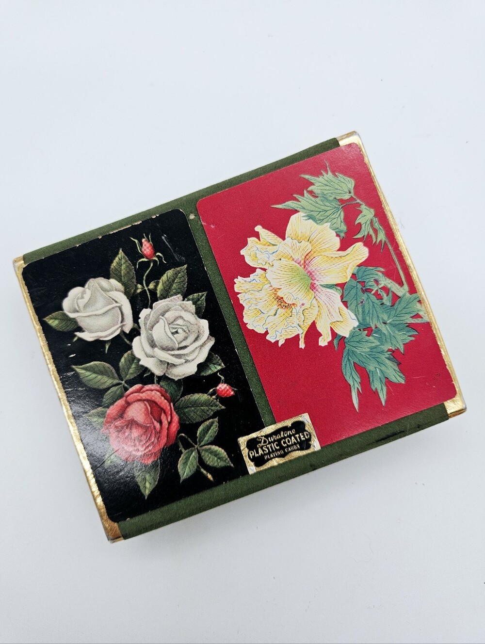 VINTAGE | Duratone 2 decks plastic coated floral playing cards
